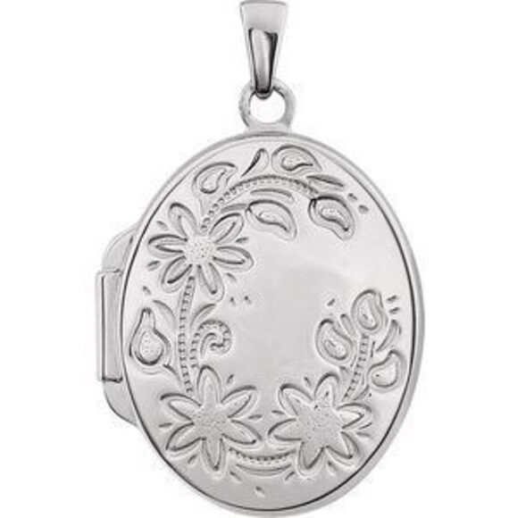 Sterling Silver Engravable Floral Oval Locket